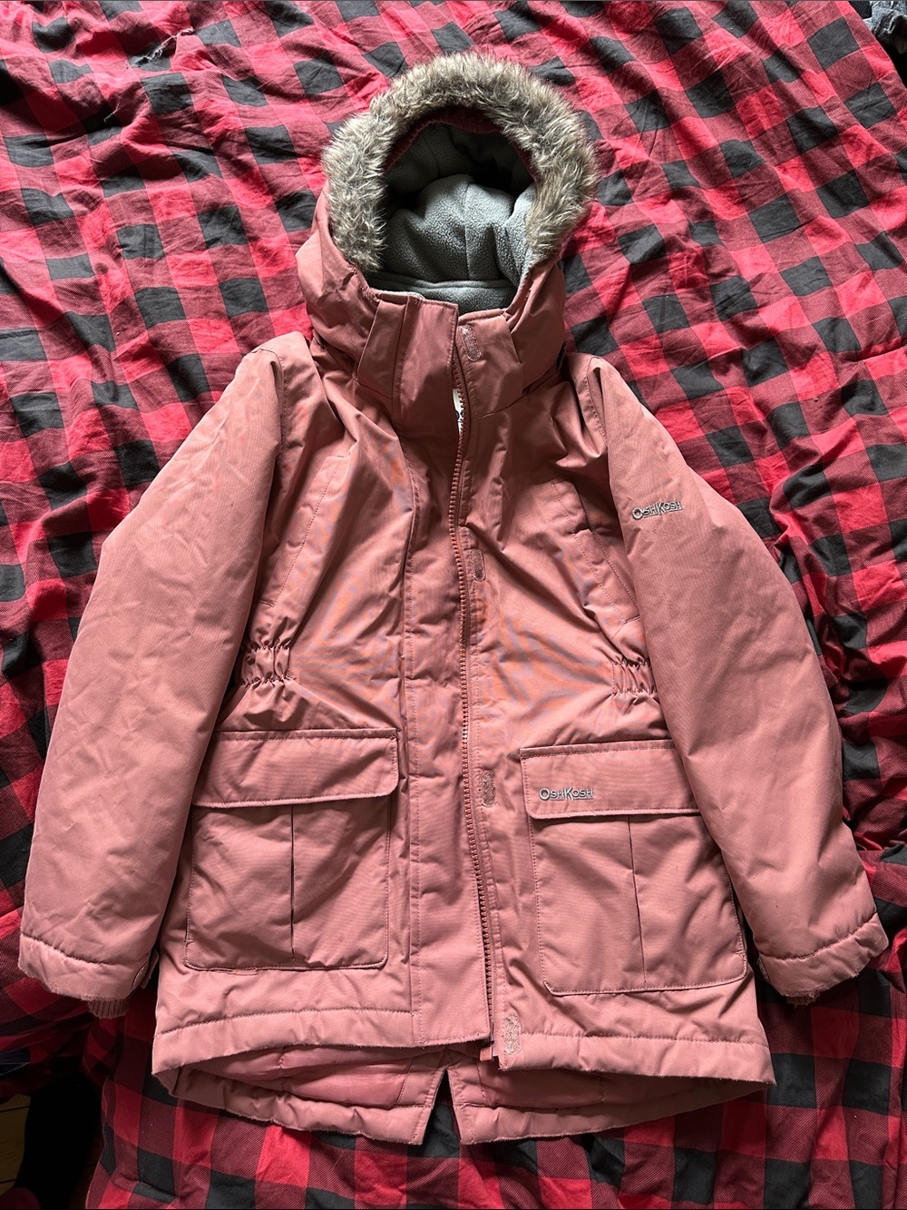OshKosh B'gosh Rust Pink Hooded Ski Jacket with Faux Fur Trim